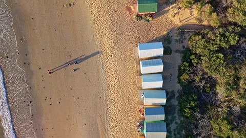 Moving Drone Shot Along Brighton Beach Boxes Melbourne 스톡 동영상 329167652