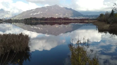 Up Moving Drone Shot Of an alpine lake Stock Footage 166577181