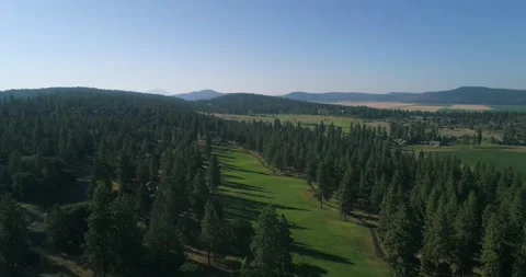 Moving drone shot of a tranquil golf course in a mountain forest. Stock Footage 215213801