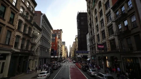  Moving drone shot view of soho shopping street in NYC New York City Manhattan Stock Footage 96520095