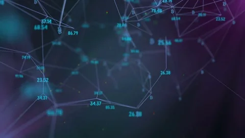 Moving economic model, logo bitcoin. rotation in a circle. plexus network Stock Footage 83717702