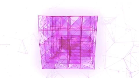 Moving edges in cube 3d design. Motion. Cubic structure with triangular 스톡 일러스트