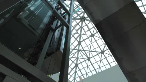 Moving the elevator to the business center in the mall Stock Footage