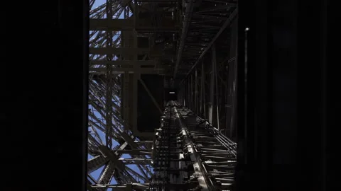Moving elevator inside of Eiffel Tower Stock Footage 97088260