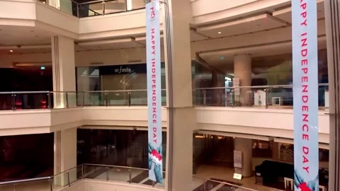 Moving Elevator View Rising Up Modern Shopping Mall Interior. Stock Footage 346503316