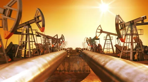 Moving at the Endless Pipeline and rows of Oil Pumps. Stock Footage 61823421