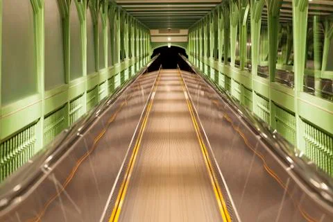 Moving escalator, blurred abstract background Stock Photos