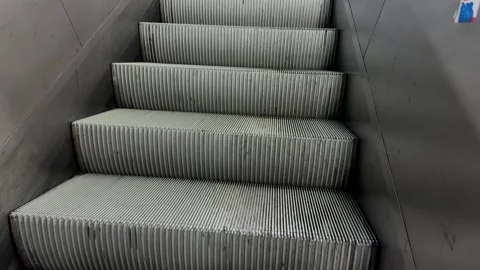 Moving escalator going up inside modern public building Stock Footage 301086160