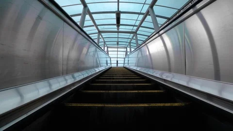 Moving escalator up, mecanic, electic. Stairs and escalators in a public area Stock Footage 93910332