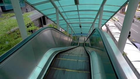 Moving escalator up, mecanic, electic. Stairs and escalators in a public area Stock Footage 93910478