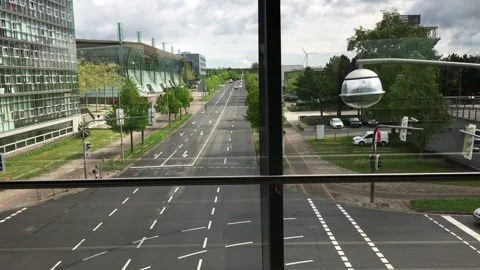 Moving on escalator staircase with view on highway in Hannover city, Germany Stock Footage 90226790