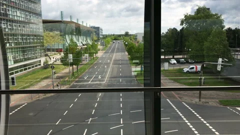 Moving on escalator staircase with view on highway in Hannover city, Germany Stock Footage 92755729