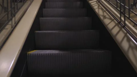 Moving escalator steps indoors close-up Stock Footage 221414842