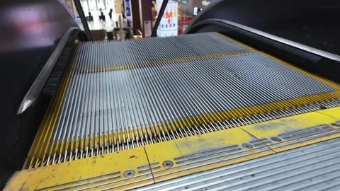 Moving Escalator Steps in Modern Building, Close-Up View Stock Footage 330414343