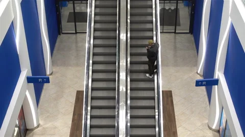 Moving escalators in a modern building in 4K Stock Footage 159537588