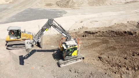 Moving Excavator Drone Follow Stock Footage 199983092