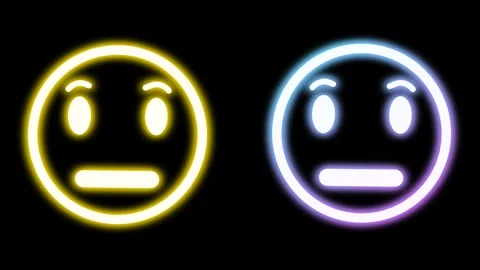 Moving eye brows expression icon in bright neon light on black background Stock Footage 281439079
