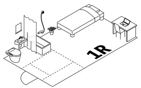 Moving floor plan image, 1ROOM, isometric illustration with simple line dra.. Stock Illustration