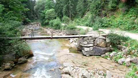 Moving forward above mountain river Stock Footage 159760825