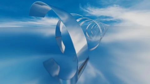 Moving forward along an abstract tunnel of rotating pipes going into the distanc Stock Footage 308376423