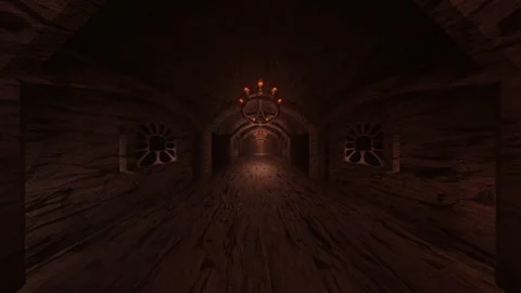 Moving forward along the endless dark corridor of a stone medieval castle. loopi Stock Footage 267721968