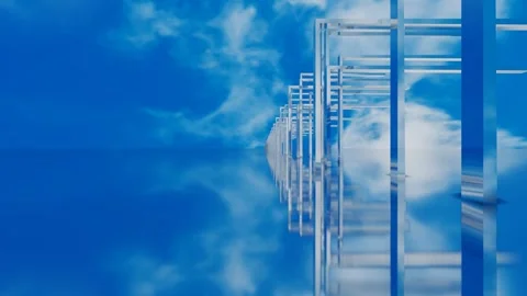 Moving forward along an endless tunnel of rectangular geometric structures with  Stock Footage 308376430