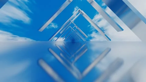 Moving forward along an endless tunnel of rectangular corner structures with ref Stock Footage 308376443