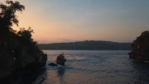 Moving forward among cliffs in ocean Stock Footage 94153125