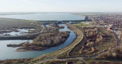 Moving forward to the artificial lake in a sunny beautiful day. Stock Footage 201064369