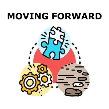 Moving forward concept with puzzle gears and footsteps Stock Illustration