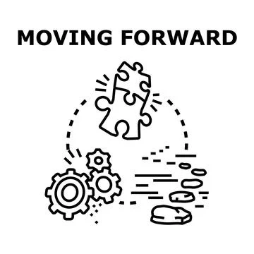 Moving forward concept with puzzle gears and footsteps Stock Illustration