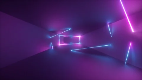 Moving forward endless tunnel, abstract neon background, ultraviolet light, g Video stock 103049934