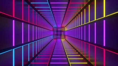Moving Forward Inside Colorful Square-Shape Endlessly Building Tunnel Stock Footage 305085489