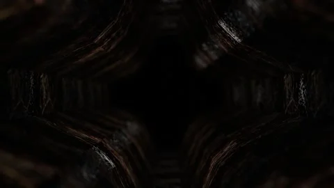 Moving forward inside dark abstract corridor of strange shape with old texture.  Stock Footage 301858820