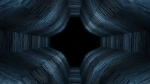 Moving forward inside dark abstract corridor of strange shape with blue texture. Stock Footage 301858911