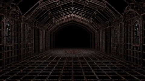 Moving forward inside dark endless tunnel from abstract wireframe construction 3 Stock Footage 297686129