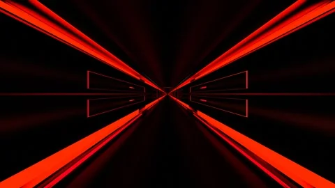 Moving forward inside a dark endless tunnel with red glowing stripes. 3d render  Video stock 297686273
