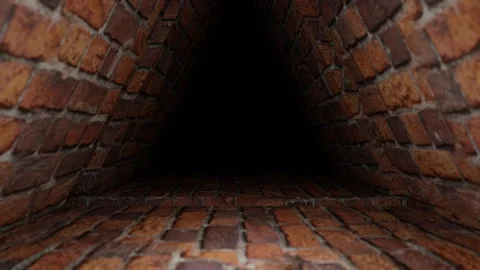 Moving forward inside dark triangular endless red brick tunnel. 3d render looped Stock Footage 297686167