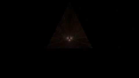 Moving forward inside dark triangular endless red brick tunnel. 3d render looped Stock Footage 297686199