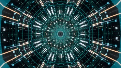 Moving forward inside fluorescent neon glowing light lines. Animation. Beautiful 스톡 동영상 124079379