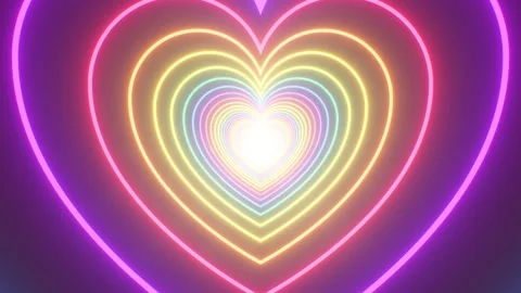 Moving Forward Inside Rainbow Heart Bright Neon Glow Endless Tunnel Stock Footage 261330601