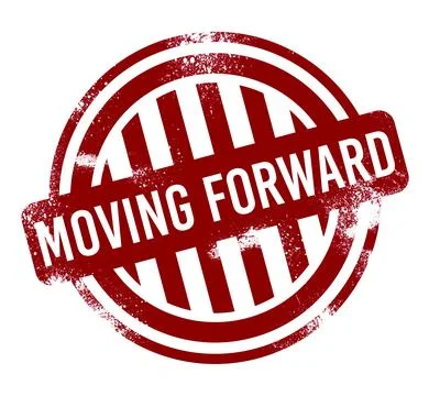 Moving forward, red grunge button, stamp Stock Illustration