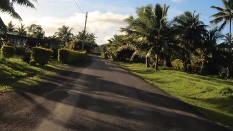 Moving forward riding view at a backroad in tropical Pacific Islands where Polyn Stock Footage 235311059