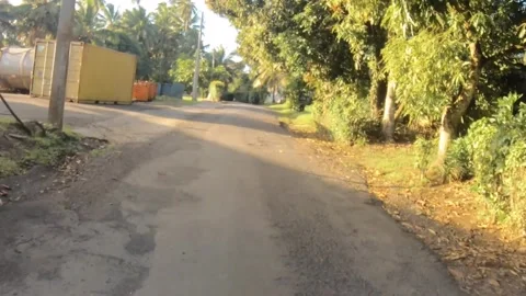 Moving forward riding view at a backroad in tropical Pacific Islands where Polyn Stock Footage 235311064