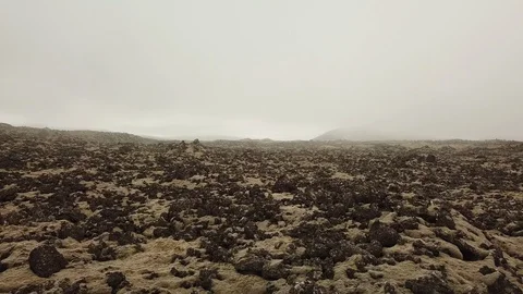 Moving Forward Slowly Over Massive Lava Field On Cloudy Creepy Day Stock-Footage 125209571
