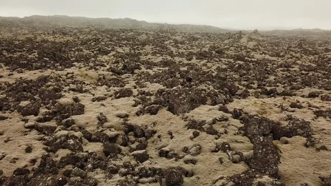 Moving Forward Slowly Over Massive Lava Field On Cloudy Creepy Day In Iceland Stock-Footage 125211212