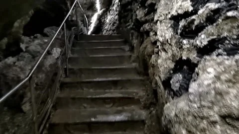 Moving forward through a cave with masonry and stairs 스톡 동영상 203226838