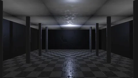 Moving Forward Through Dark Symmetrical Corridor With Pillars and Checkered.. Stock Footage 337956094