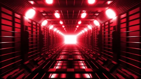 Moving forward through futuristic endless tunnel or corridor. Bright red colors 스톡 동영상 142764718