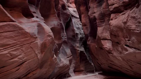 Moving Forward Through Mysterious Cave In Slot Canyon With Red Smooth Rocks Stock Footage 234439760